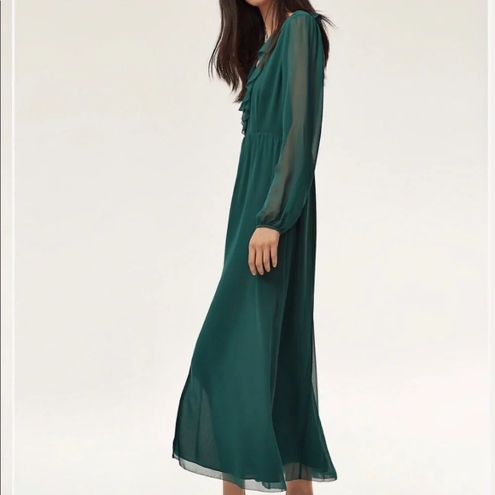 Aritzia Wilfred Mille Midi dark Green new Formal Evening Wedding party Dress Sz0 - Picture 3 of 13